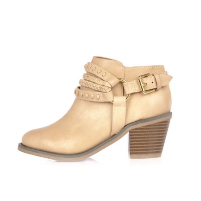 Girls cream buckle ankle boots